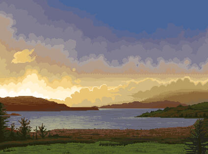 Llyn Trawsfynydd - pixel art landscape