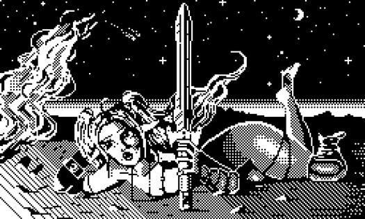 Campfire, 1 bit - pixel art full body